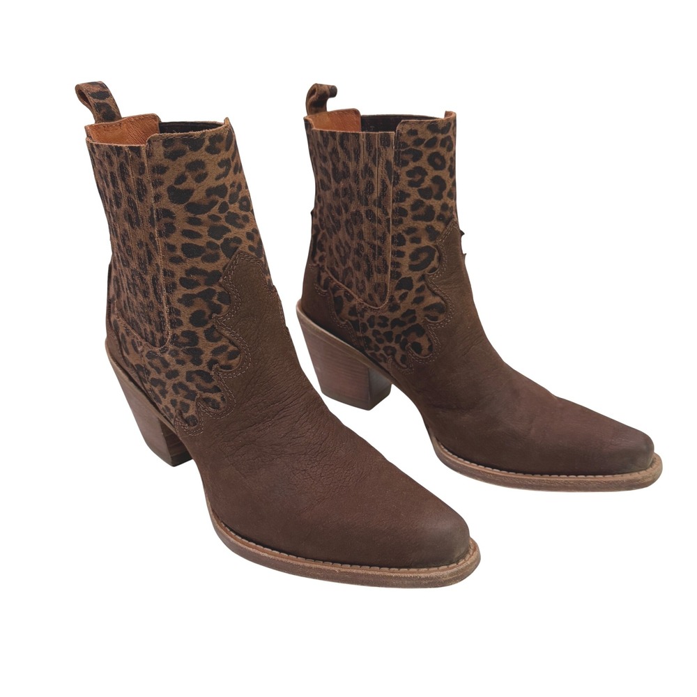 Buck & Brana Montana‎ Western Ankle Boots Brown Leopard Print Leather Women's 8